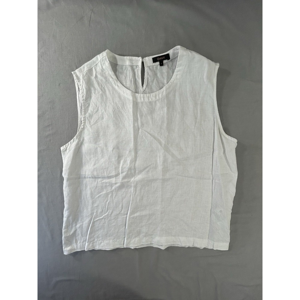 Quince White Linen Sleeveless Tank Top Women's Large Classic Neutral Chic